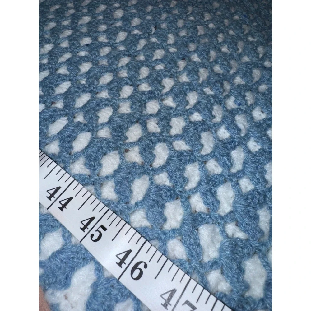 Handmade Crocheted Afghan Blanket Blue & White With Tassels 57x55 Reversible